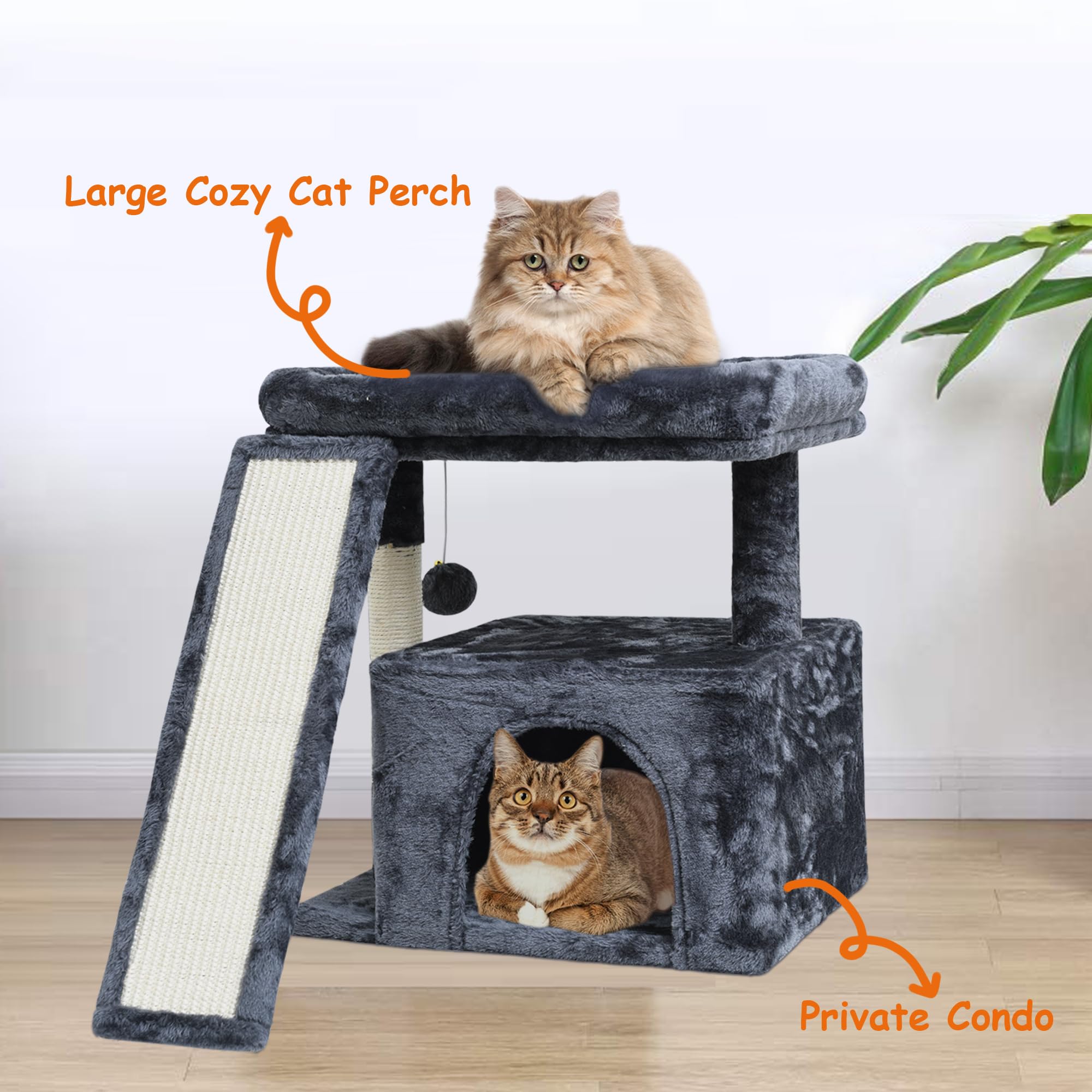 Small Cat Tree Tower For Indoor Use - Stable Condo With Scratching Post, Perch, Board, And Hideout For Kittens(Smoky Grey)